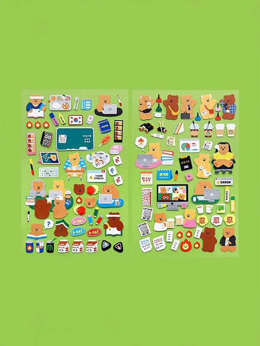 Korean bear day in life stickers 4ks