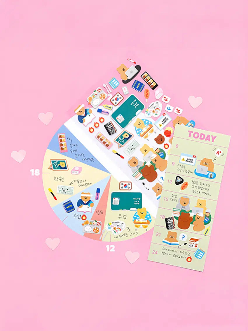 Korean bear day in life stickers 4ks