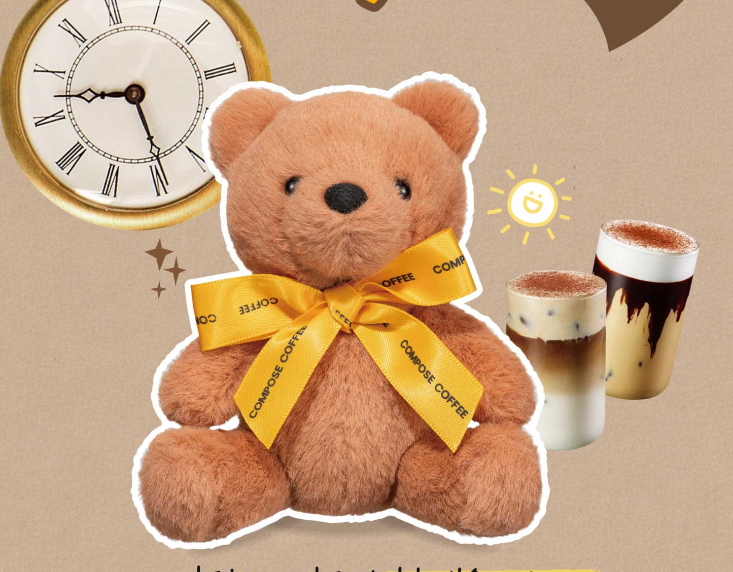 BTS Kim Taehyung V Teddy Bear Keyring Compose Coffee Collab Limited Edition PREORDER