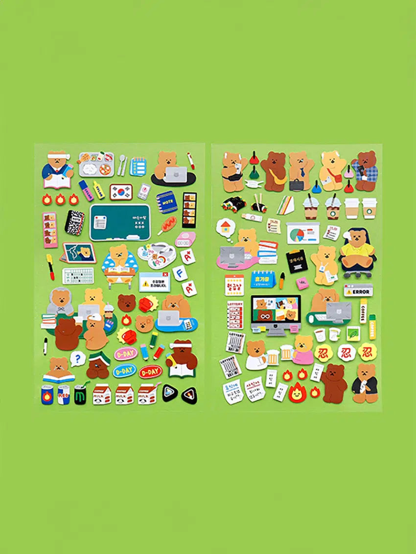 Korean bear day in life stickers 4ks