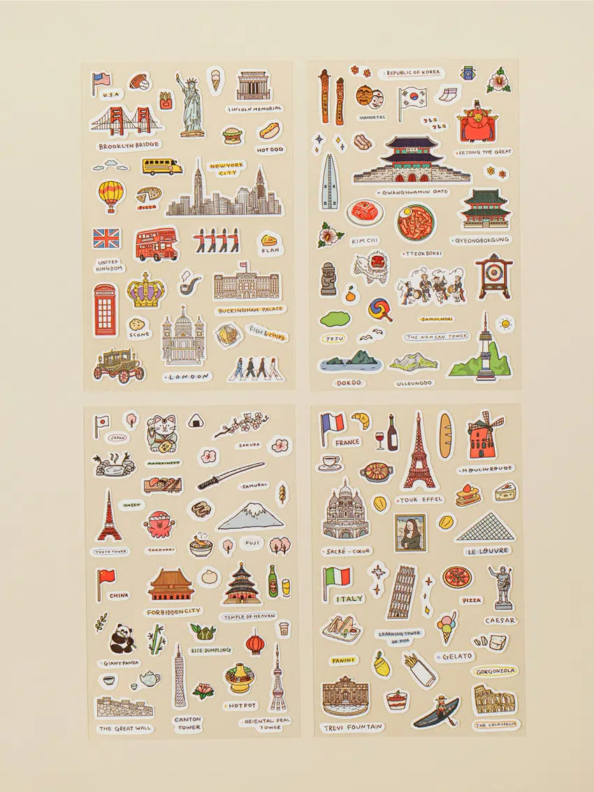 Korean travel theme stickers 4ks