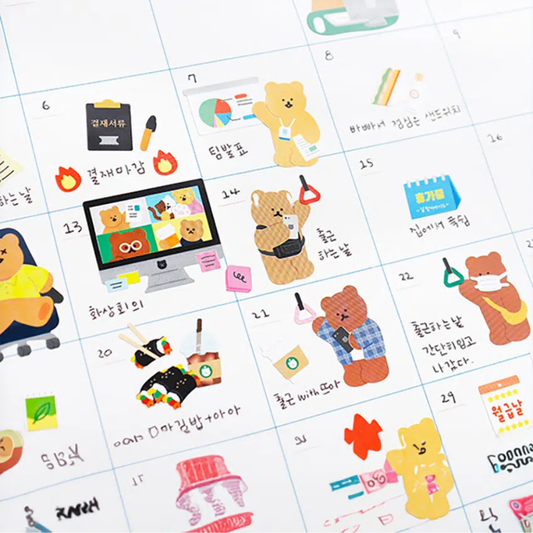 Korean bear day in life stickers 4ks
