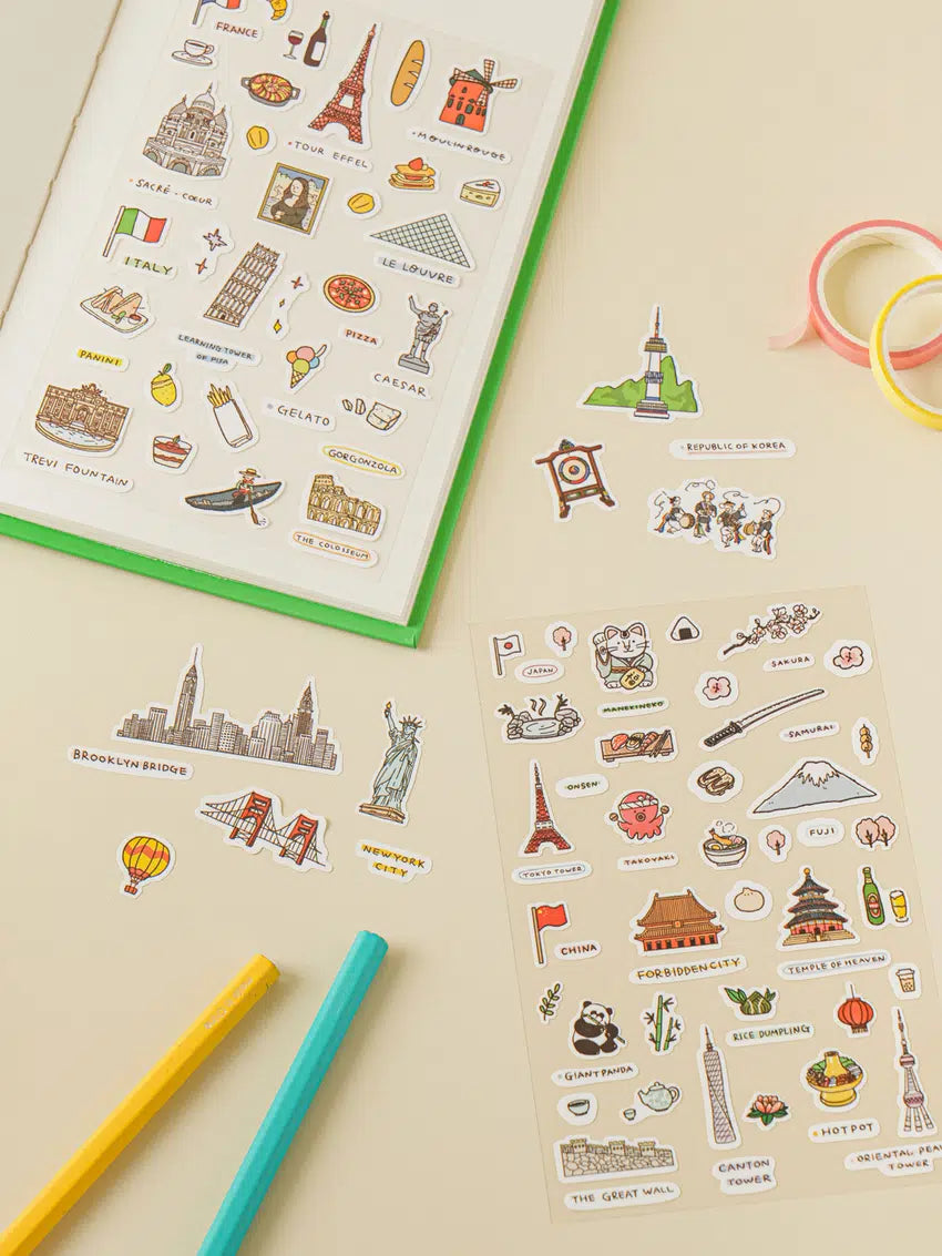 Korean travel theme stickers 4ks
