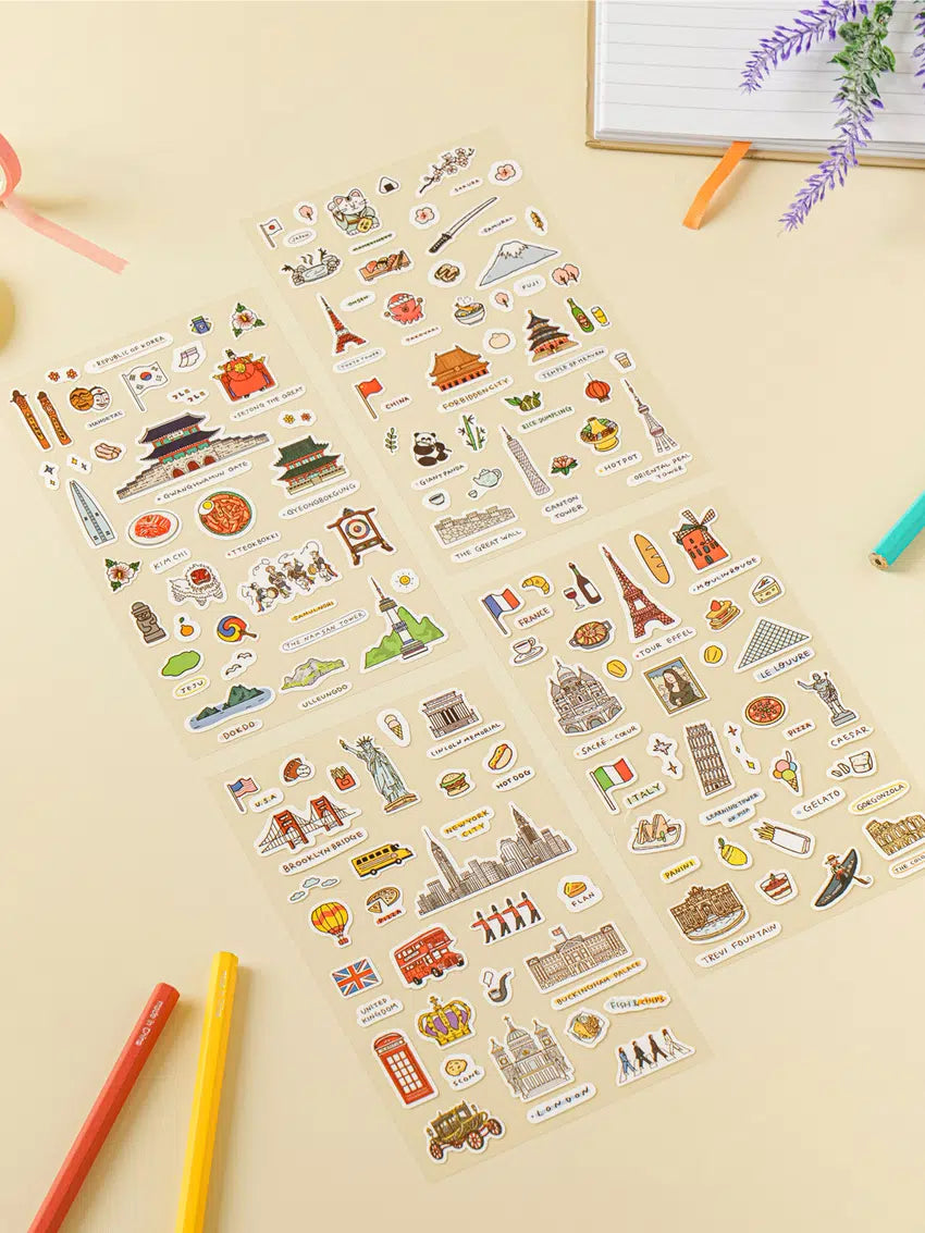 Korean travel theme stickers 4ks