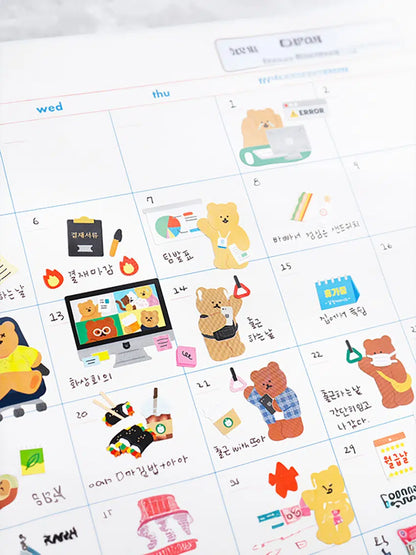 Korean bear day in life stickers 4ks